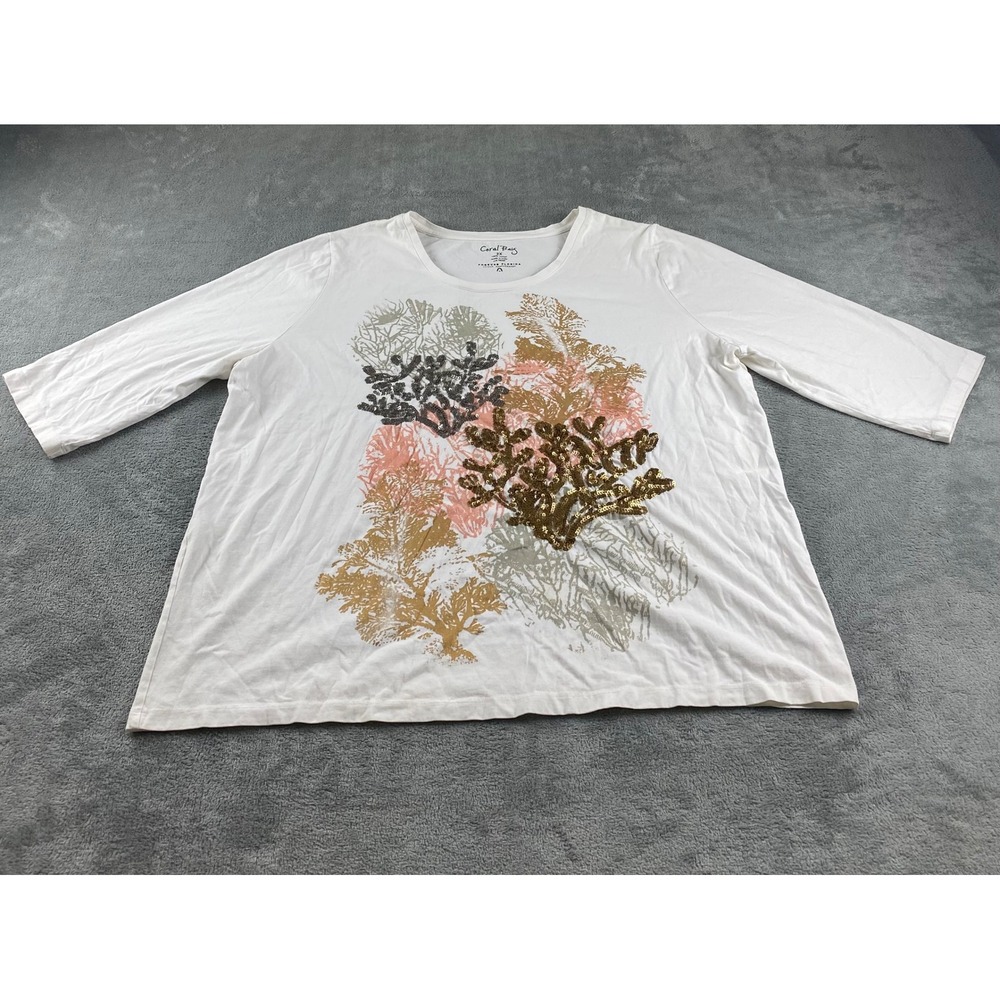 Coral Bay Forever Florida Sequin‎ Embellished Top, Women's 2X, White